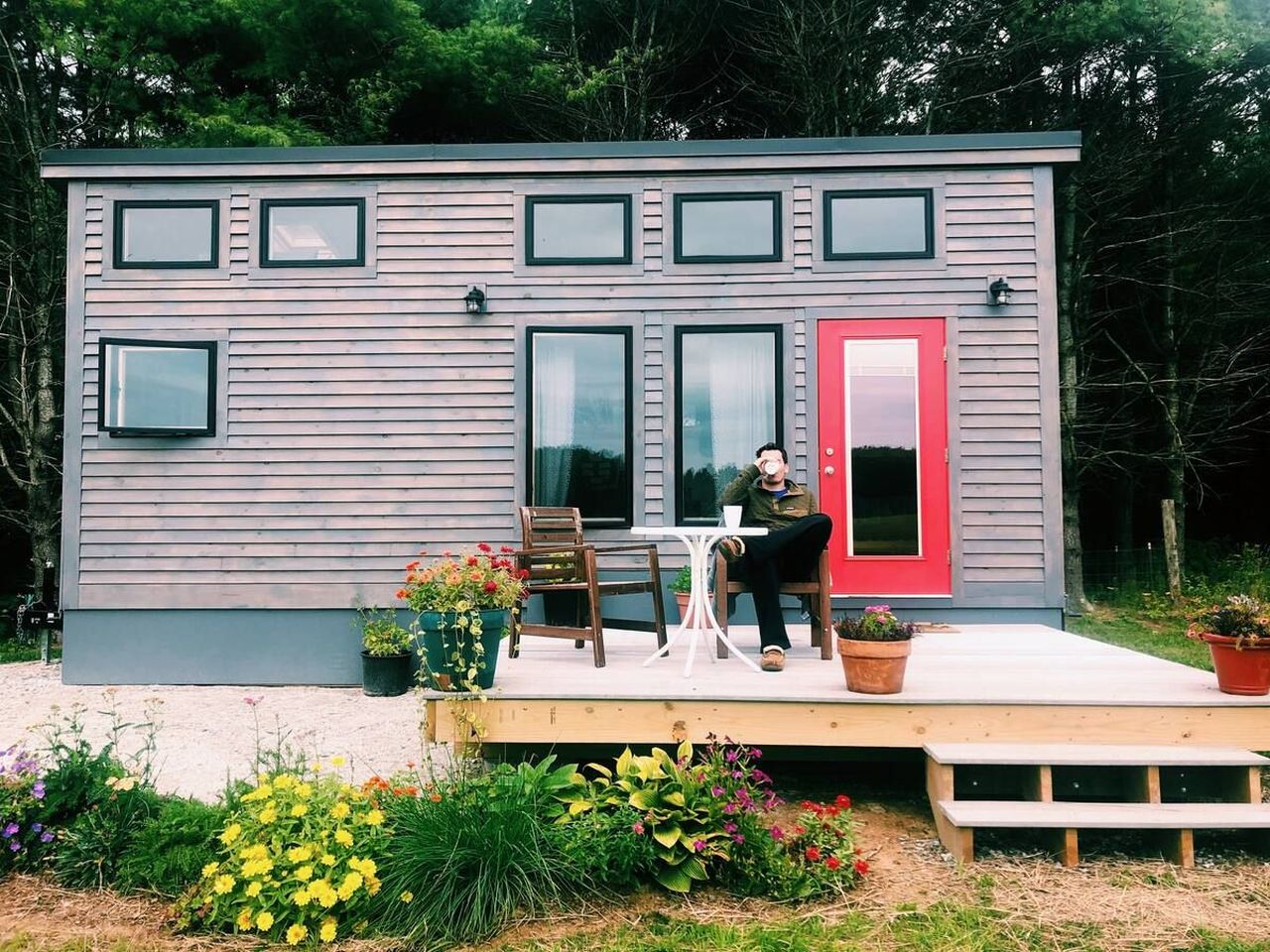 Crow’s Nest Tiny House in Maine on Airbnb Rental-multiple windows on exterior