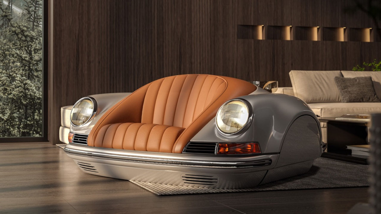 Sofá de 30.000 dólares inspirado en Porsche 911 que integra toda la sala