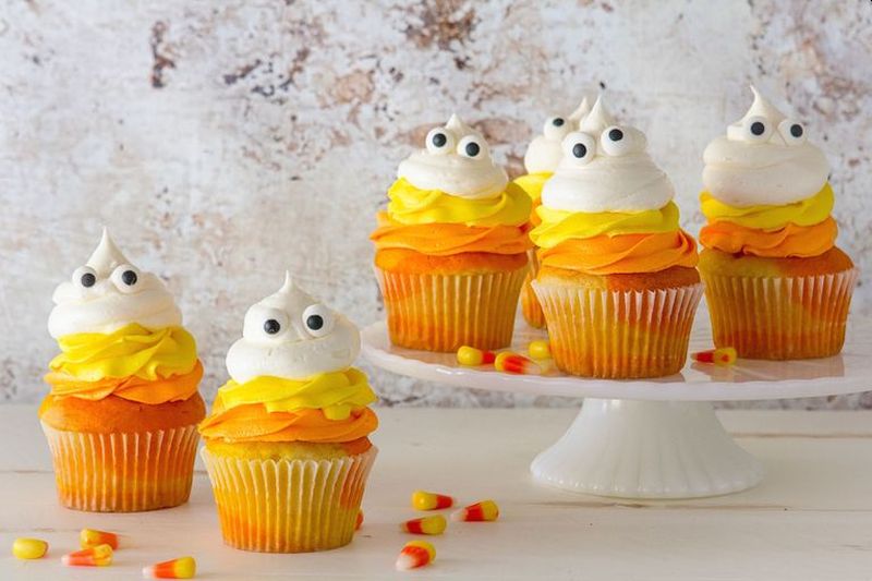 Candy Corn Ghost Cupcakes for Halloween