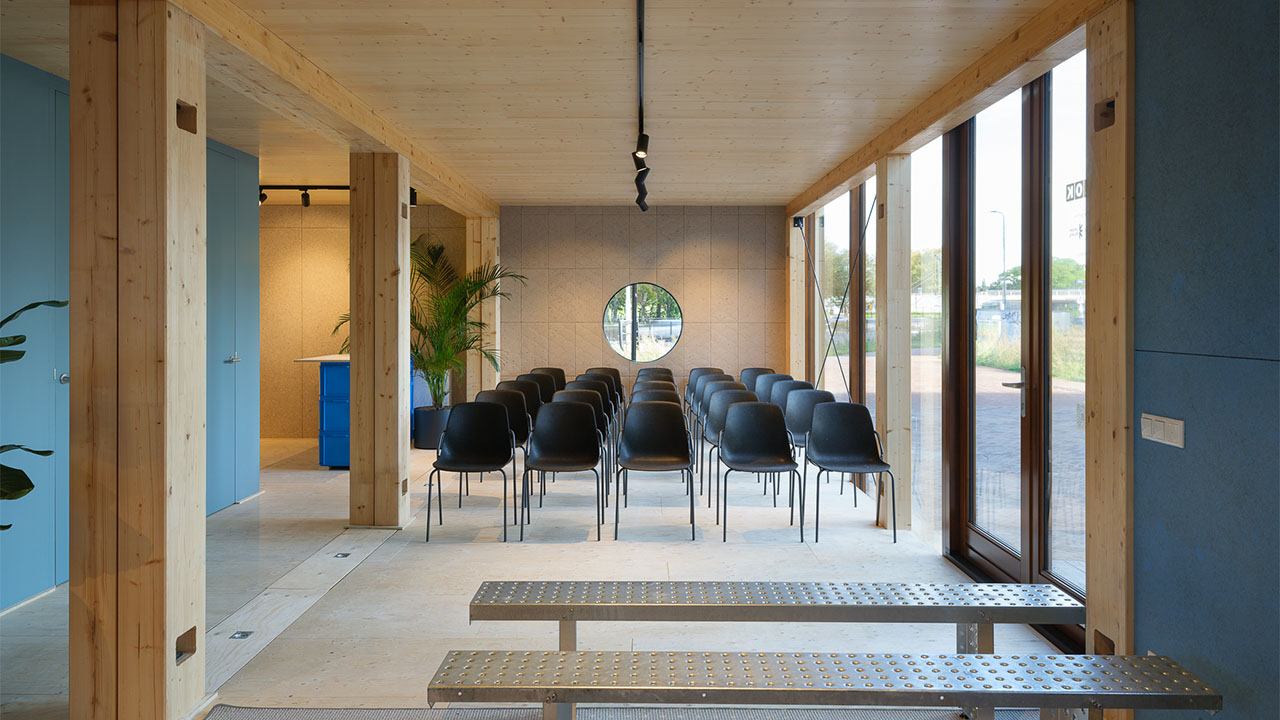 Block Pavilion Interior_serves as an exhibition, a meeting place, and a testing ground
