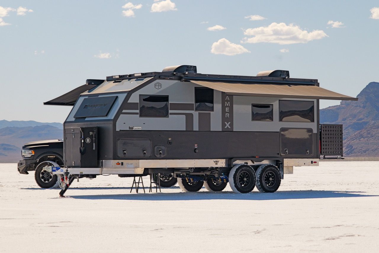 Roamer X Off-Road and Off-Grid Travel Trailer - side view with awning