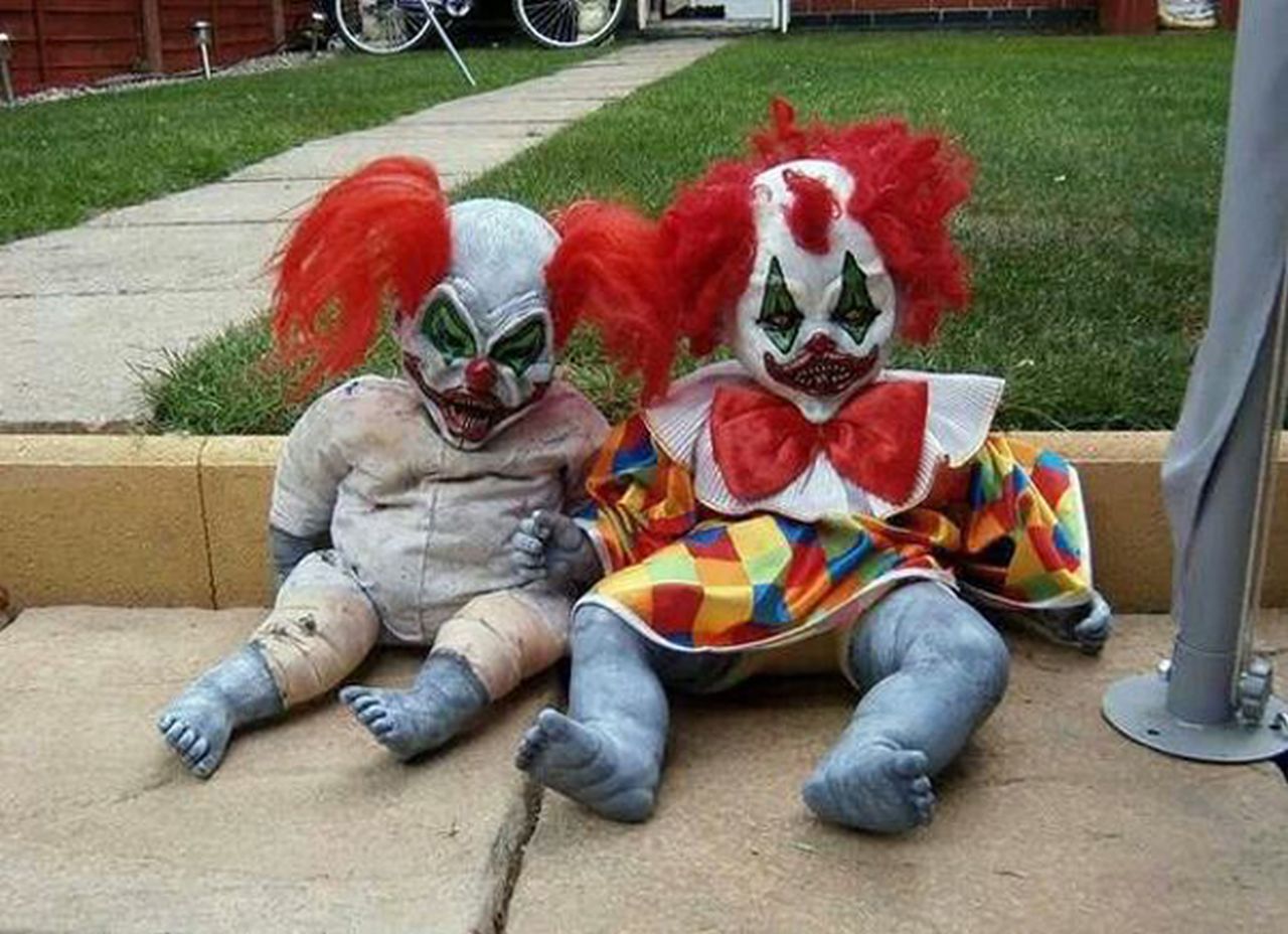 Clown Dolls Placed in the backyard