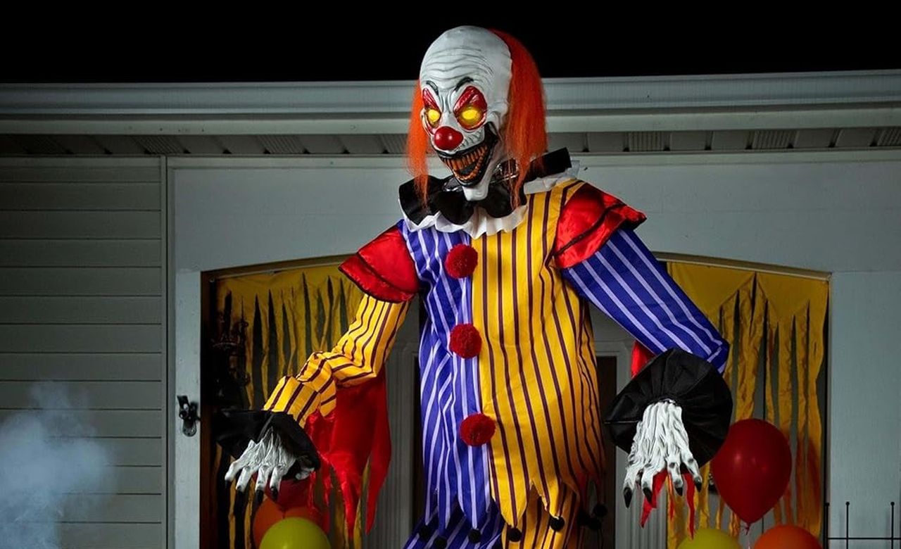 Halloween Animatronics placed in front of garage door