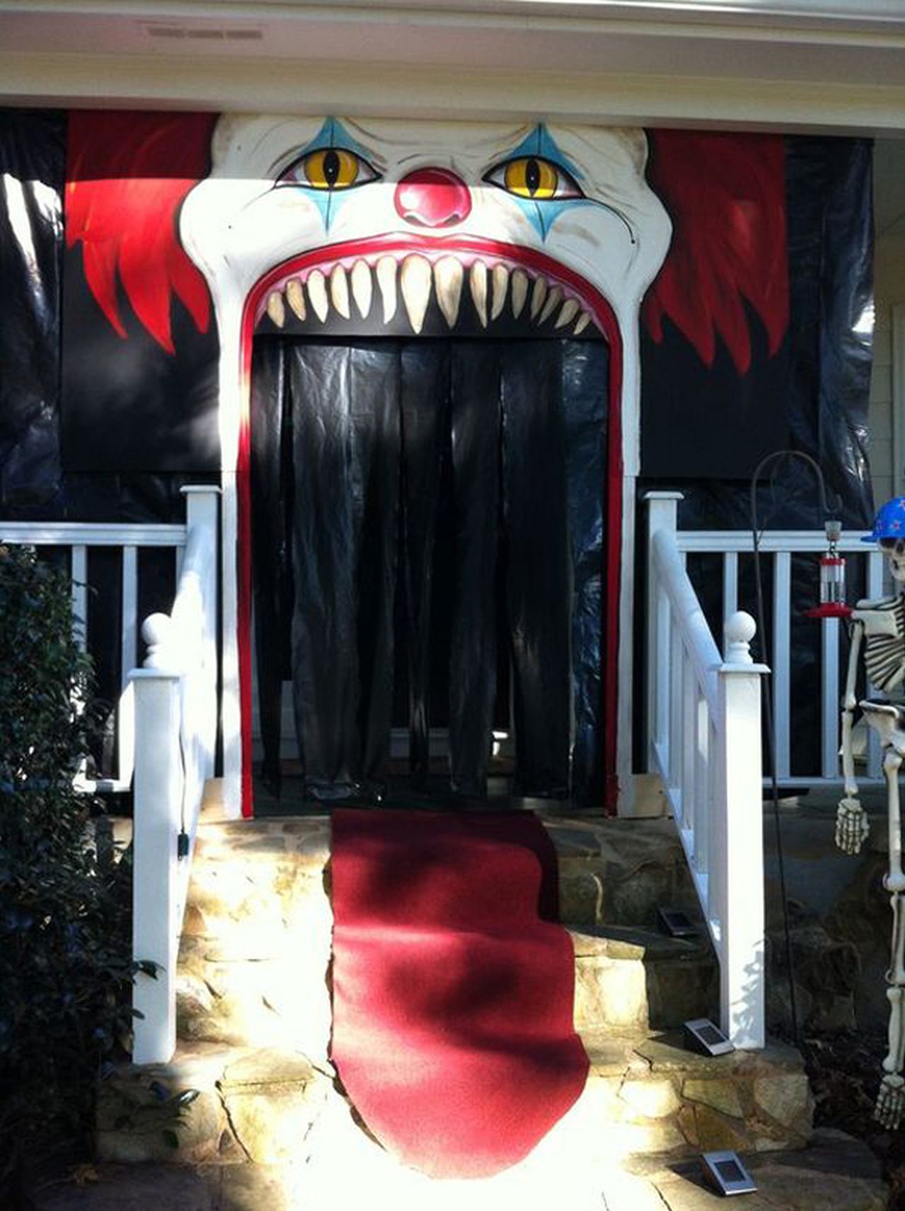 Clown Halloween decal and archway at front door