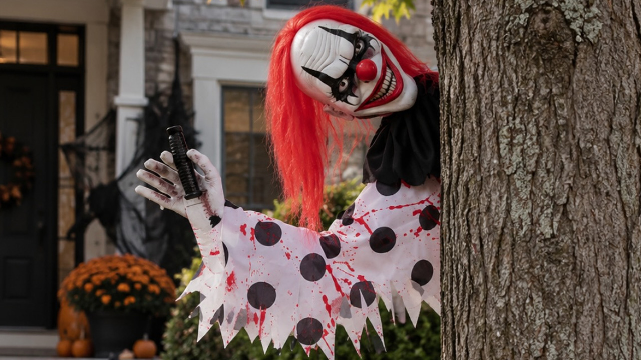 Creepy Clown Peeking From behind the Tree