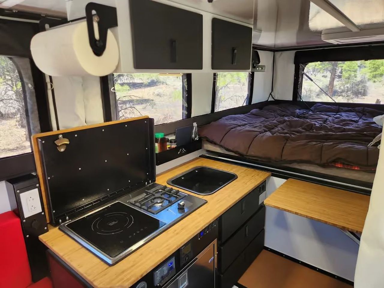 Hudson Bay Flatbed Pop-Up Truck Camper Fits Wet Bathroom, Without Cramping Up Kitchen